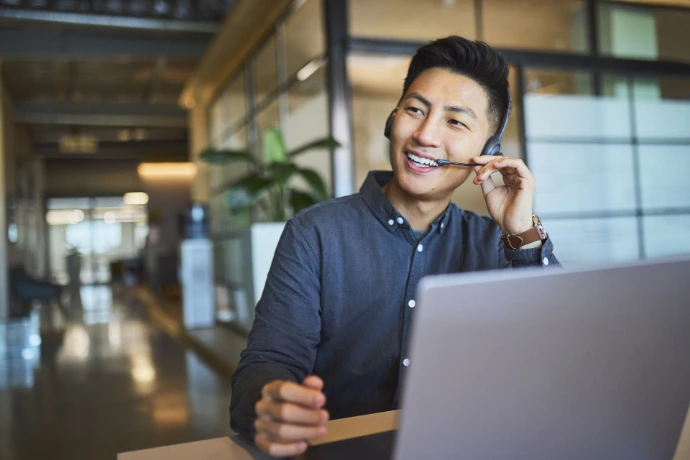 Man happy calling client